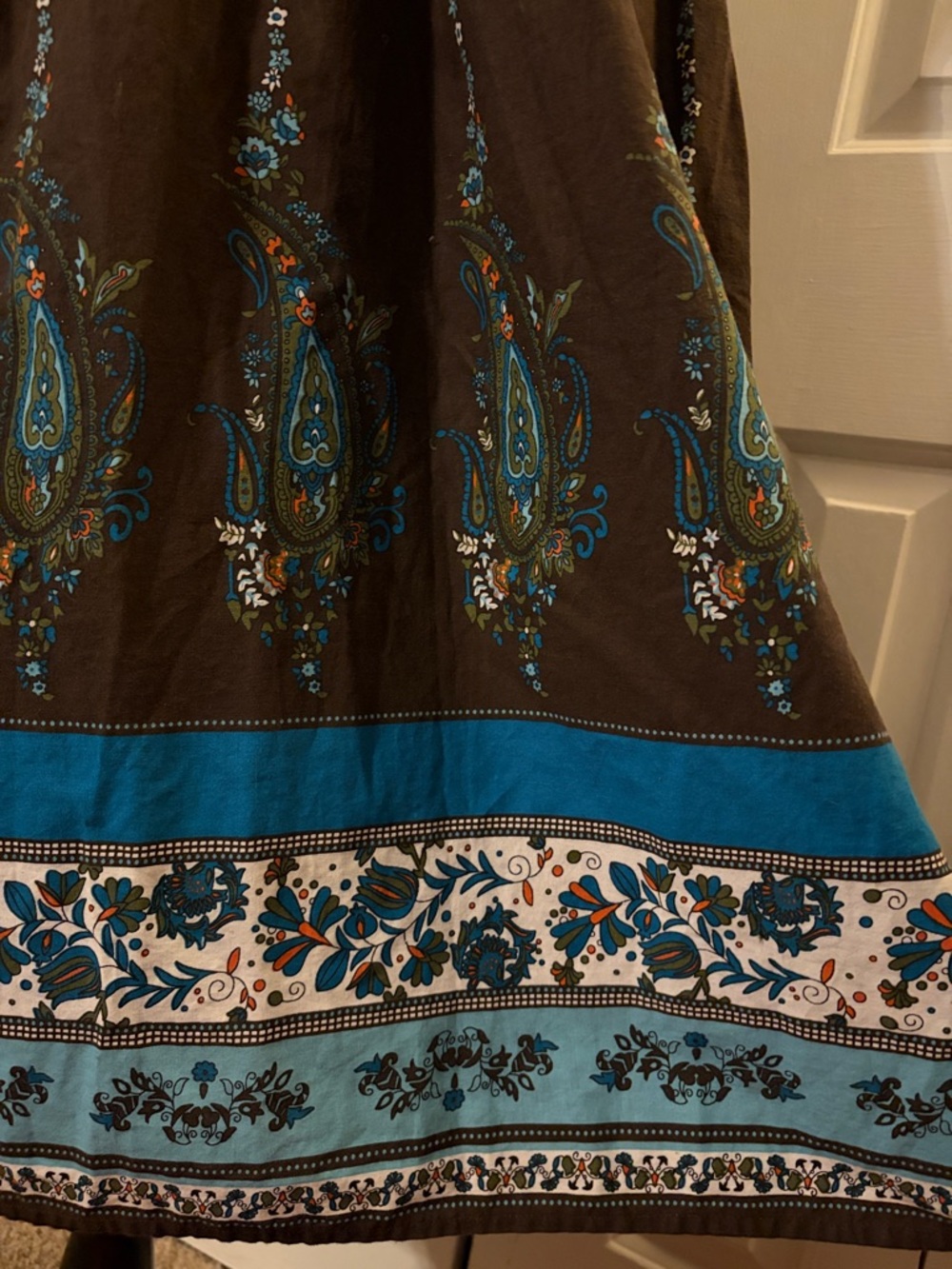 Boho V-Neck Brown and Turquoise Embroidered Midi Dress - Picture 6 of 8